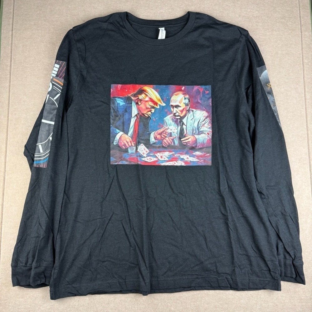 Political Statement Shirt Mens 2XL Black Long Sleeve Dorozhka Time Graphic Tee